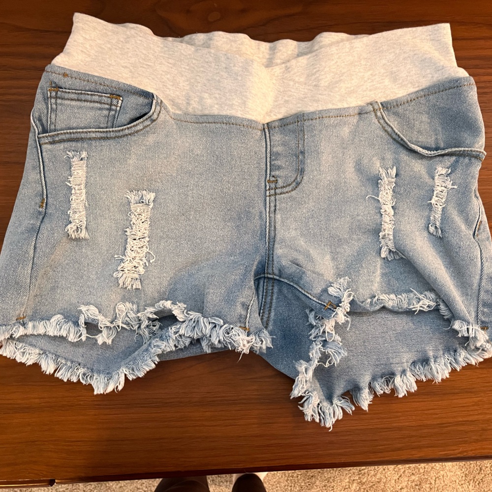 Foucome Women's Maternity Ripped Jean Shorts
